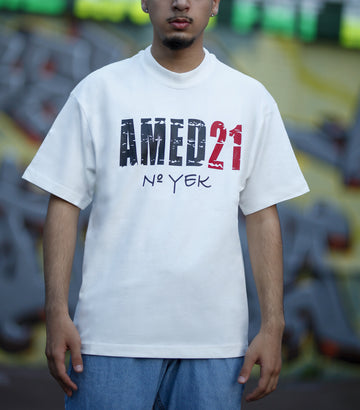 Oversized T-Shirts "AMED21" in weiß